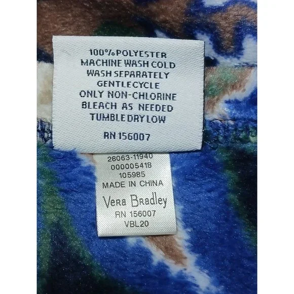 Vera Bradley Plush KING  Throw Blanket JAVA NAVY CAMO BLUE 104 x 90 NWT Limited - Picture 8 of 10